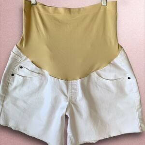 a:glow Maternity Full Belly Band Raw Hem Boyfriend Jeans Shorts Size 16 White